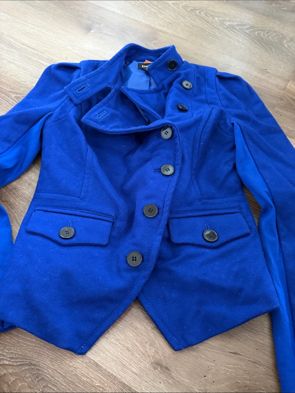 bebe Royal Blue Military-Style Wool Blend Jacket
